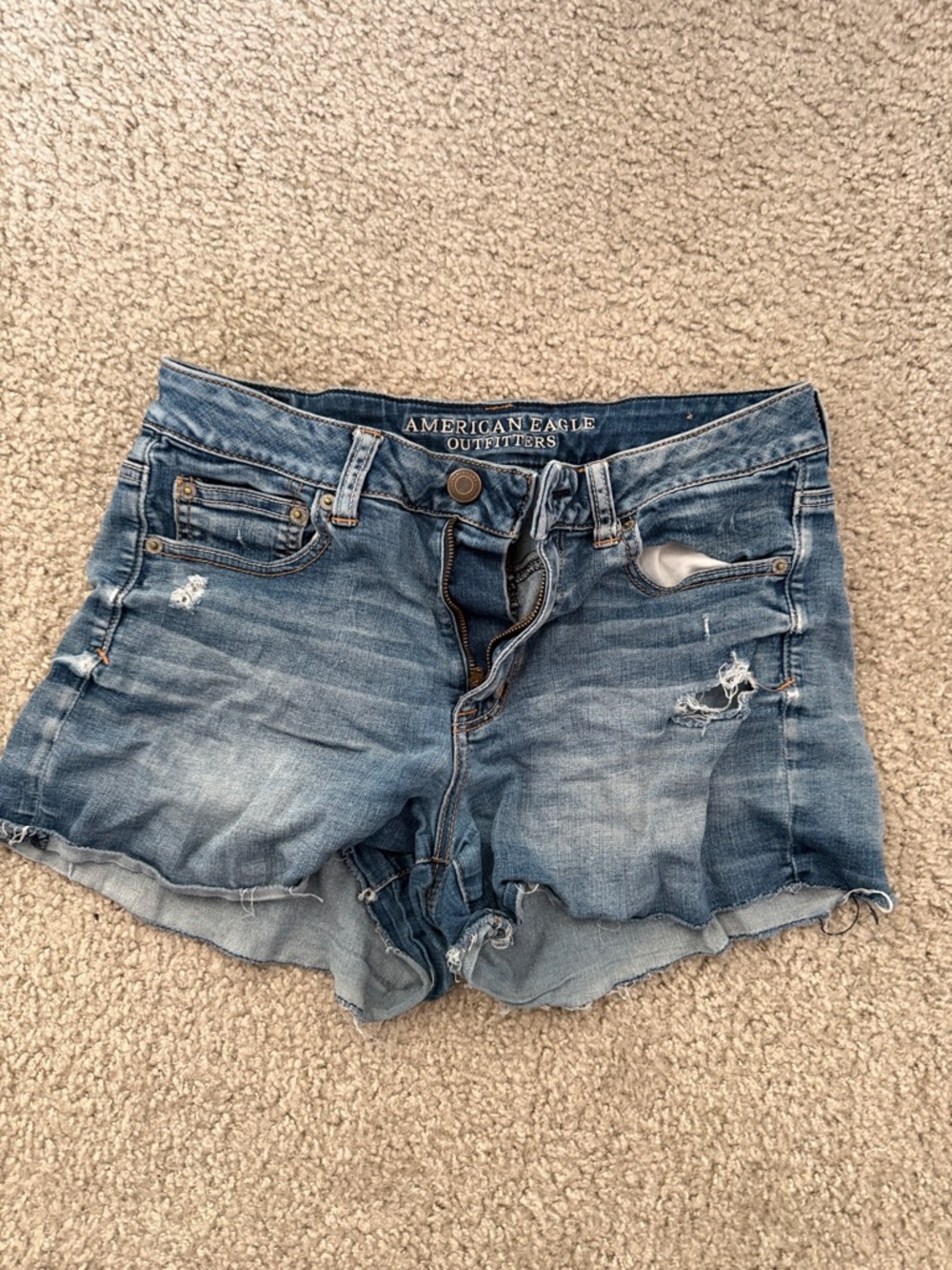 American Eagle Outfitters Faded Blue Distressed Denim Cutoff Shorts